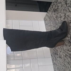 Vegan Heeled Black Knee High Boot